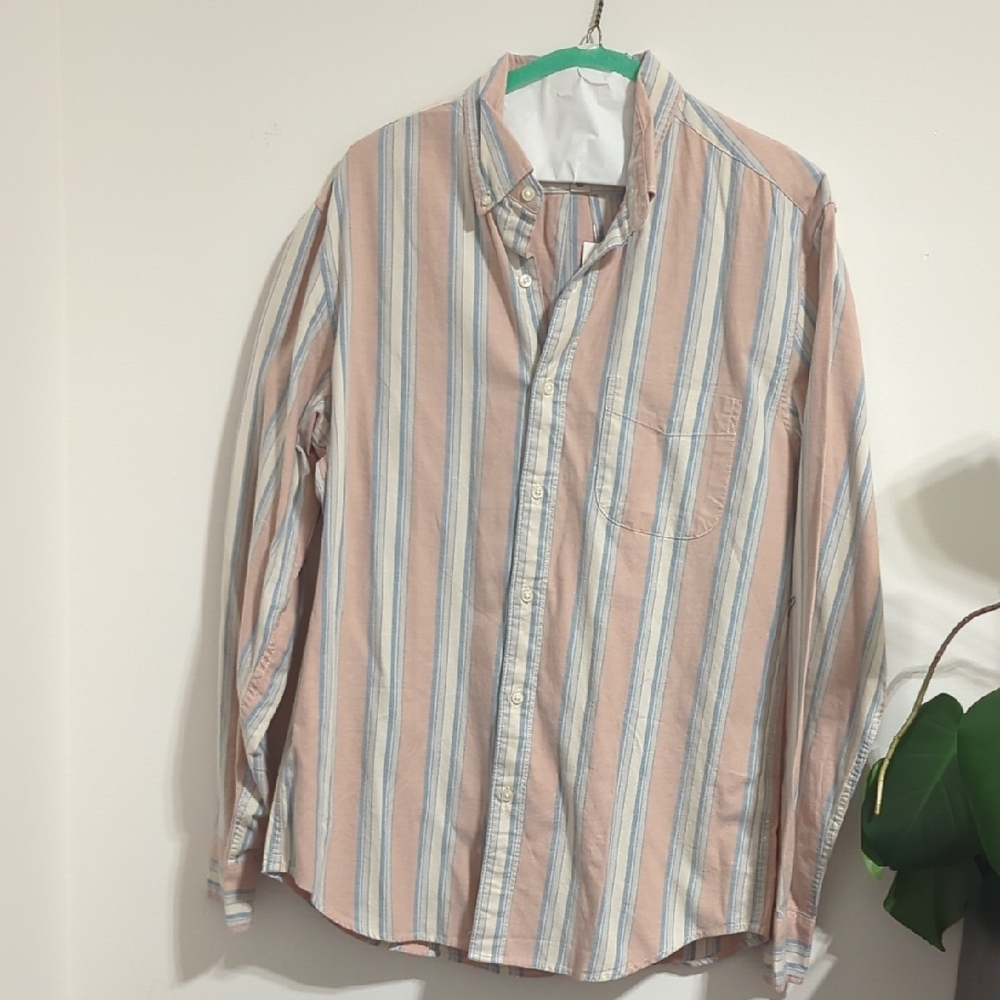 J. Crew Striped Button-Down Shirt - Peach and Light Blue